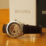 Buy Shop Bulova Classic Skeleton Automatic Brown Dial Brown Leather Strap Watch for Men - 96A120 USA Online