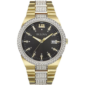 Buy Shop Bulova Crystal Black Dial Two Tone Steel Strap Watch for Men - 98B235 USA Online