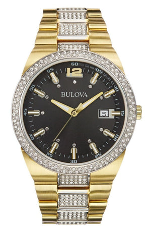 Buy Shop Bulova Crystal Black Dial Two Tone Steel Strap Watch for Men - 98B235 USA Online