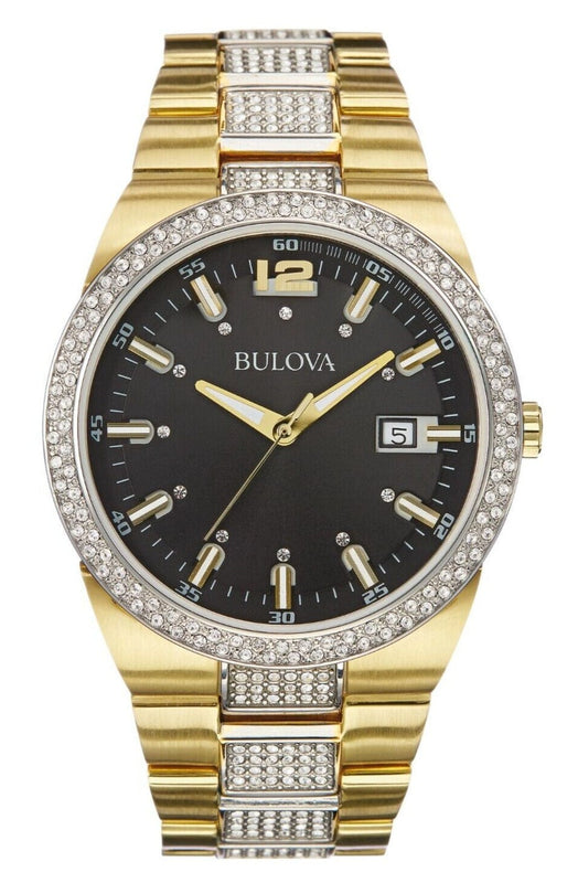 Buy Shop Bulova Crystal Black Dial Two Tone Steel Strap Watch for Men - 98B235 USA Online