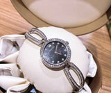 Buy Shop Bulova Crystal Black Mother of Pearl Dial Silver Steel Strap Watch for Women - 96L224 USA Online