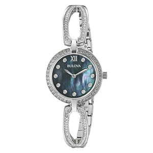 Buy Shop Bulova Crystal Black Mother of Pearl Dial Silver Steel Strap Watch for Women - 96L224 USA Online