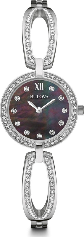Buy Shop Bulova Crystal Black Mother of Pearl Dial Silver Steel Strap Watch for Women - 96L224 USA Online