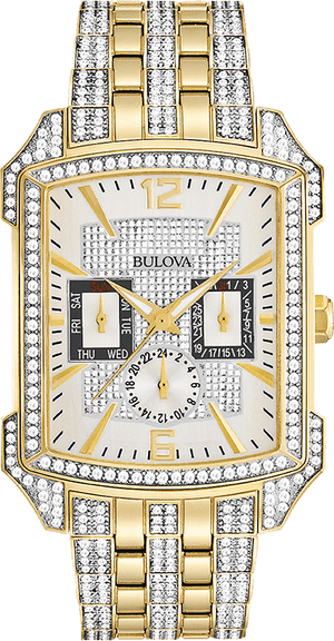 Buy Shop Bulova Crystal Chronograph White Dial Two Tone Steel Strap Watch for Men - 98C109 USA Online