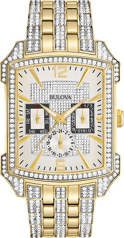 Buy Shop Bulova Crystal Chronograph White Dial Two Tone Steel Strap Watch for Men - 98C109 USA Online