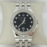 Buy Shop Bulova Crystal Collection Black Dial Silver Steel Strap Watch for Men - 96K102 USA Online