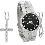 Buy Shop Bulova Crystal Collection Black Dial Silver Steel Strap Watch for Men - 96K102 USA Online