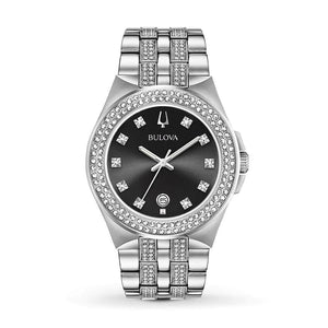 Buy Shop Bulova Crystal Collection Black Dial Silver Steel Strap Watch for Men - 96K102 USA Online