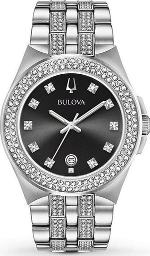 Buy Shop Bulova Crystal Collection Black Dial Silver Steel Strap Watch for Men - 96K102 USA Online