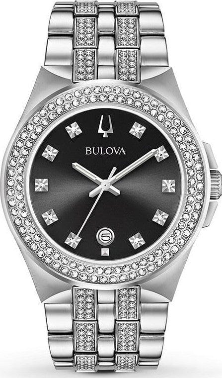 Buy Shop Bulova Crystal Collection Black Dial Silver Steel Strap Watch for Men - 96K102 USA Online