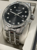 Buy Shop Bulova Crystal Collection Black Dial Silver Steel Strap Watch for Men - 96K104 USA Online
