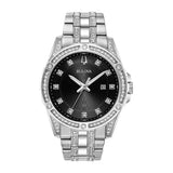 Buy Shop Bulova Crystal Collection Black Dial Silver Steel Strap Watch for Men - 96K104 USA Online