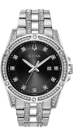 Buy Shop Bulova Crystal Collection Black Dial Silver Steel Strap Watch for Men - 96K104 USA Online