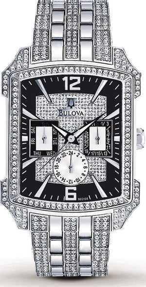 Buy Shop Bulova Crystal Collection Black Dial Silver Steel Strap Watch for Men - 98C108 USA Online