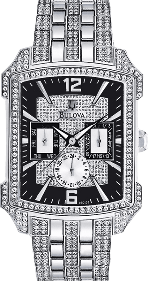 Buy Shop Bulova Crystal Collection Black Dial Silver Steel Strap Watch for Men - 98C108 USA Online