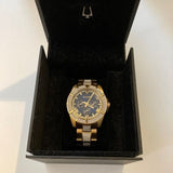Buy Shop Bulova Crystal Collection Blue Dial Gold Steel Strap Watch for Men - 98C128 USA Online