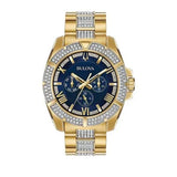 Buy Shop Bulova Crystal Collection Blue Dial Gold Steel Strap Watch for Men - 98C128 USA Online