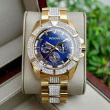 Buy Shop Bulova Crystal Collection Blue Dial Gold Steel Strap Watch for Men - 98C128 USA Online