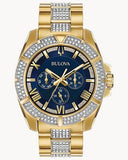 Buy Shop Bulova Crystal Collection Blue Dial Gold Steel Strap Watch for Men - 98C128 USA Online
