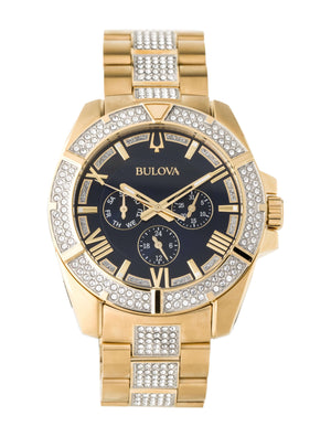 Buy Shop Bulova Crystal Collection Blue Dial Gold Steel Strap Watch for Men - 98C128 USA Online