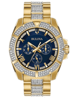 Buy Shop Bulova Crystal Collection Blue Dial Gold Steel Strap Watch for Men - 98C128 USA Online