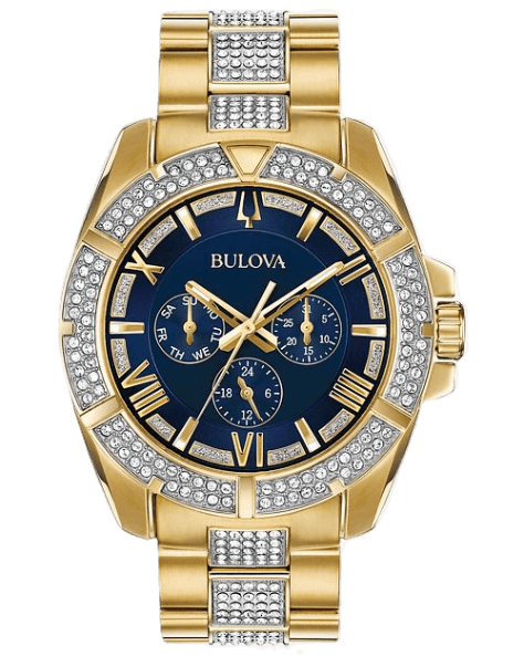 Buy Shop Bulova Crystal Collection Blue Dial Gold Steel Strap Watch for Men - 98C128 USA Online