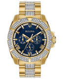 Buy Shop Bulova Crystal Collection Blue Dial Gold Steel Strap Watch for Men - 98C128 USA Online