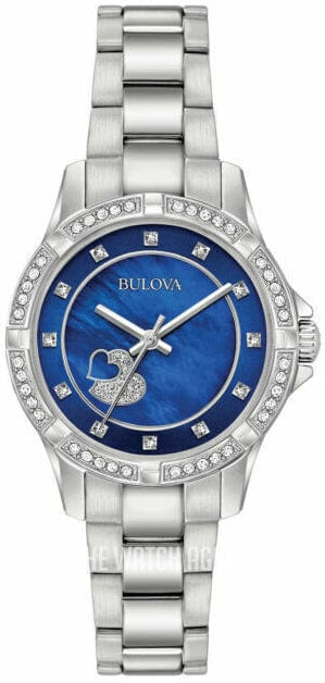 Buy Shop Bulova Crystal Collection Blue Mother of Pearl Dial Silver Steel Strap Watch for Women - 96L238 USA Online