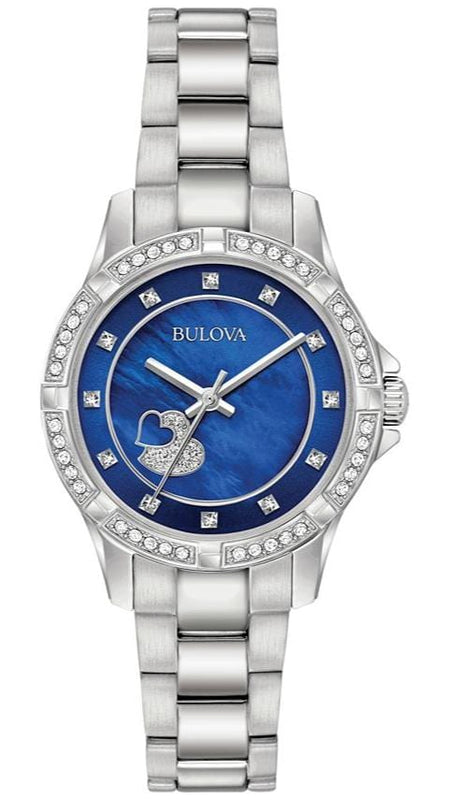 Buy Shop Bulova Crystal Collection Blue Mother of Pearl Dial Silver Steel Strap Watch for Women - 96L238 USA Online