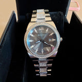 Buy Shop Bulova Crystal Collection Brown Dial Silver Steel Strap Watch for Men - 96B221 USA Online