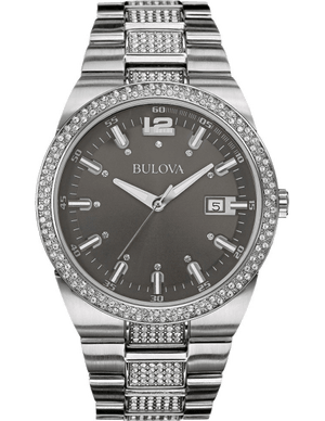 Buy Shop Bulova Crystal Collection Brown Dial Silver Steel Strap Watch for Men - 96B221 USA Online
