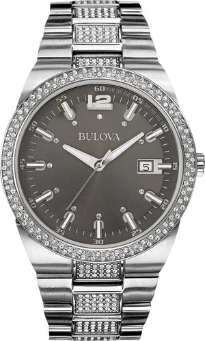 Buy Shop Bulova Crystal Collection Brown Dial Silver Steel Strap Watch for Men - 96B221 USA Online