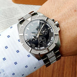 Buy Shop Bulova Crystal Collection Chronograph Black Dial Two Tone Steel Strap Watch for Men - 96C126 USA Online