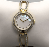 Buy Shop Bulova Crystal Collection Mother of Pearl Dial Gold Steel Strap Watch for Women - 98L225 USA Online