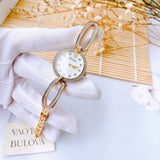 Buy Shop Bulova Crystal Collection Mother of Pearl Dial Gold Steel Strap Watch for Women - 98L225 USA Online