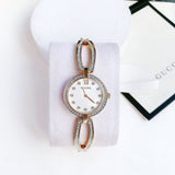 Buy Shop Bulova Crystal Collection Mother of Pearl Dial Gold Steel Strap Watch for Women - 98L225 USA Online