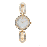 Buy Shop Bulova Crystal Collection Mother of Pearl Dial Gold Steel Strap Watch for Women - 98L225 USA Online
