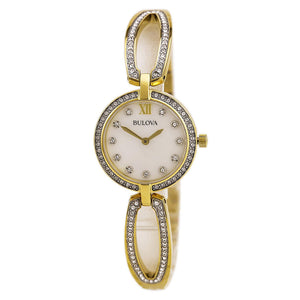 Buy Shop Bulova Crystal Collection Mother of Pearl Dial Gold Steel Strap Watch for Women - 98L225 USA Online
