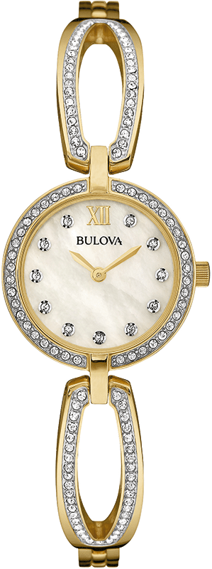 Buy Shop Bulova Crystal Collection Mother of Pearl Dial Gold Steel Strap Watch for Women - 98L225 USA Online