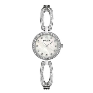 Buy Shop Bulova Crystal Collection Mother of Pearl Dial Silver Steel Strap Watch for Women - 96L223 USA Online