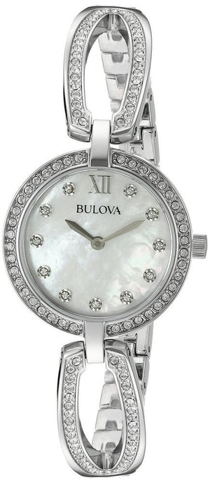 Buy Shop Bulova Crystal Collection Mother of Pearl Dial Silver Steel Strap Watch for Women - 96L223 USA Online