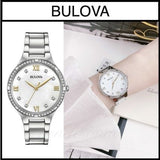 Buy Shop Bulova Crystal Collection Mother of Pearl Dial Silver Steel Strap Watch for Women - 96L263 USA Online