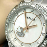 Buy Shop Bulova Crystal Collection Mother of Pearl Dial Silver Steel Strap Watch for Women - 98L232 USA Online