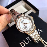Buy Shop Bulova Crystal Collection Mother of Pearl Dial Silver Steel Strap Watch for Women - 98L232 USA Online
