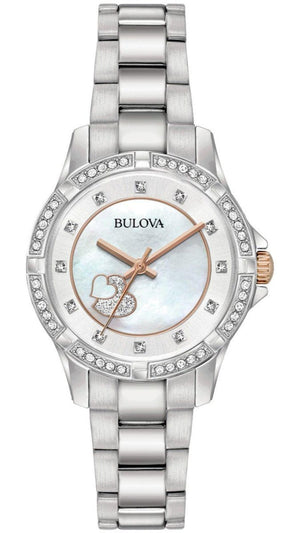 Buy Shop Bulova Crystal Collection Mother of Pearl Dial Silver Steel Strap Watch for Women - 98L232 USA Online