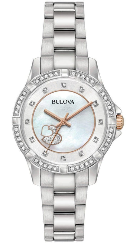 Buy Shop Bulova Crystal Collection Mother of Pearl Dial Silver Steel Strap Watch for Women - 98L232 USA Online