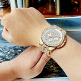 Buy Shop Bulova Crystal Collection Octova White Dial Gold Steel Strap Watch for Men - 98C126 USA Online