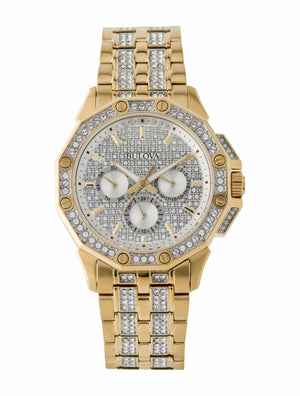 Buy Shop Bulova Crystal Collection Octova White Dial Gold Steel Strap Watch for Men - 98C126 USA Online