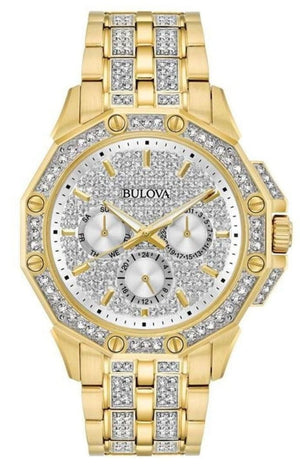 Buy Shop Bulova Crystal Collection Octova White Dial Gold Steel Strap Watch for Men - 98C126 USA Online
