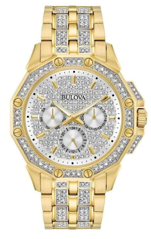 Buy Shop Bulova Crystal Collection Octova White Dial Gold Steel Strap Watch for Men - 98C126 USA Online